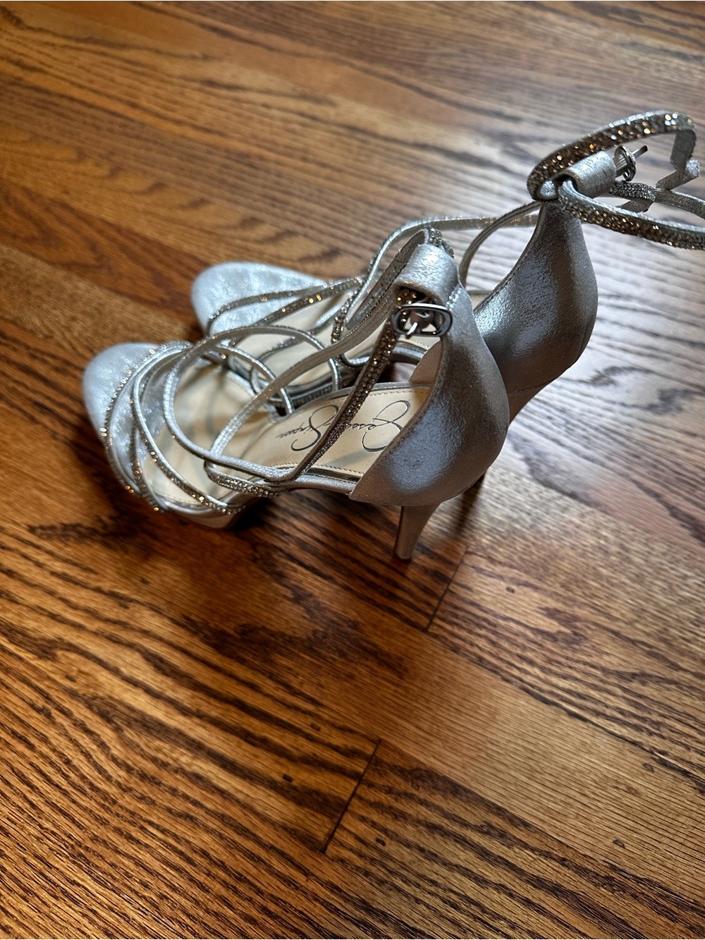 Jessica Simpson Silver Glitter Strappy Stiletto Heels